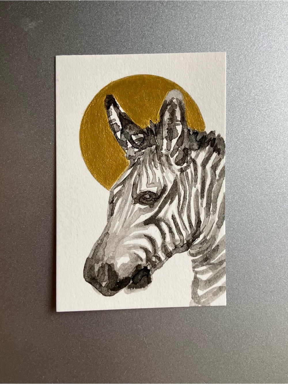 Original zebra painting equestrian art miniature realism sunset sumi-e style USA